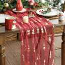 Artoid Mode Red Gold Christmas Tree Gauze Table Runner 120 Inch 10FT, Glitter Metallic Foil Seasonal Sheer Dining Holiday Table Decor for Home Party (28" x 120")
