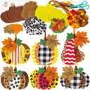Winlyn 24 Sets Fall Pumpkin Crafts DIY Ornaments Decorations Kit - Maple Leaf Foam Stickers Arts and Crafts for Kids Thanksgiving Halloween Party Classroom Activities