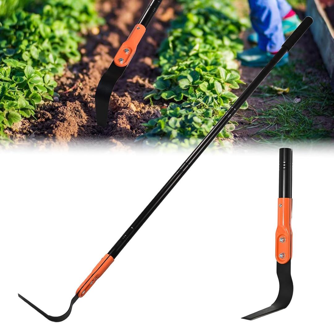Small Garden Hoe with 71" Long Handle, L Shaped Gardening Weeding Tools with Three-Sided Sharp Blades, Hula Garden Hoe, Lightweight Weed Puller Tool for Trenching, Weeding, Loosening, Crack Weeder