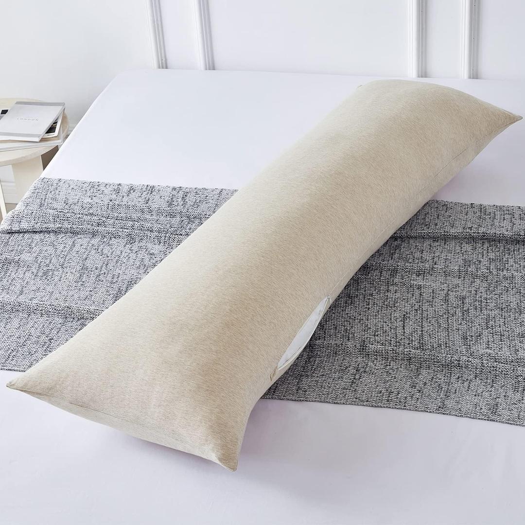 Cream Cotton Body Pillowcase 20x54 Inch, Soft Beige Body Pillow Cover with Zipper, Long Full Body Pillow Case, Cream