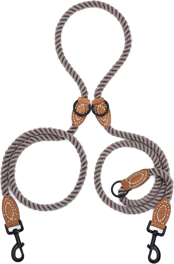 Mile High Life Dual Dog Leash - Double, 360 Swivel, Hands Free, Leather Tailored Connection for Two Dogs (Camel, 8FT)