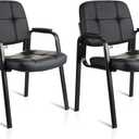 CLATINA Waiting Room Guest Chair with Bonded Leather Padded Arm Rest for Office Reception and Conference Desk Black 2 Pack