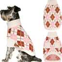 KYEESE Dog Sweater Warm Pet Sweater with Long Sleeve Thick Pet Coats Comfy Dogs Clothes Turtleneck Diamond Plaid Dog Sweater for Small Dogs, Beige, Small (Small (4-7lbs)