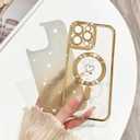 NITITOP Compatible with iPhone 15 Pro Max Case Cute Clear Glitter [Compatible for MagSafe] Plating Heart Sparkle Bling Magnetic Girl Women Electroplated Frame Camera Protection Back Cover - Gold