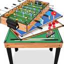 SereneLife 4in1 Multi Game Table, 48 Sports Arcade with Accessories, Ping Pong, Air Hockey, Pool Billiards, Soccer Foosball All in One, for Indoor and Outdoor, Family, Kids and Adults