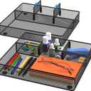 Desk Drawer Organizer Tray, Metal Mesh Drawer Organizers Office, 4 Grid with Adjustable Compartment, Desk Organizer Tray for Home Office 12x10.6x1.9 inch Black, 2 Pack