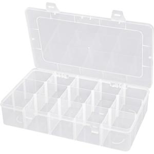 Hlotmeky Plastic Organizer Box with Dividers Bead Organizer 15 Large Grids Tackle box Organizer Clear Snackle Box Container