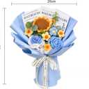 Crochet Flower Bouquet, Knitted Flowers, Artificial Sunflower Crocheted Flowers Crochet Roses for Lover Anniversary Birthday Party Mother's Day Wedding Graduation Gifts (Blue)