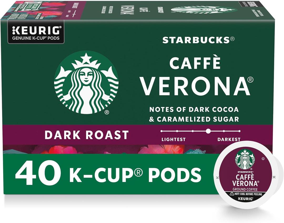 Starbucks K-Cup Coffee Pods, Dark Roast Hot or Iced Coffee, Caff Verona, 40 Keurig Pods. 21/May/2025