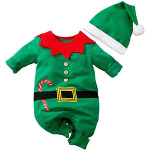 Hifot My First Christmas Baby Girl Boy Romper Newborn Clothes Long Sleeve Jumpsuit + Hat Infant Outfits Set (0-3 Months, Green)