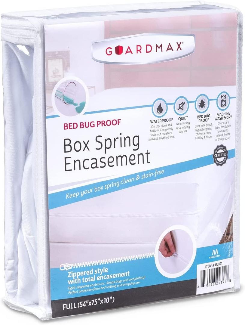 Guardmax Premium Box Spring Cover - Full Size Waterproof and Bed Bug Proof Zippered Box Spring Encasement - 6 Side Absorbent Boxspring Protects Against Bed Bugs, Dust Mites, Dirt, Spills, and Stains.