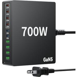 700W USB C Charger Block 10-Multiport USB C Charging Station Desktop Wall Laptop Charger GaN PD Compatible with iPhone, iPad,Samsung, MacBook, Dell and More
