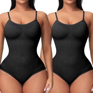 2 Pack Bodysuit for Women - Seamless Tummy Control Shapewear Sculpting Thong Sleeveless Women Body Shaper (Small, Black-brief+black-brief)