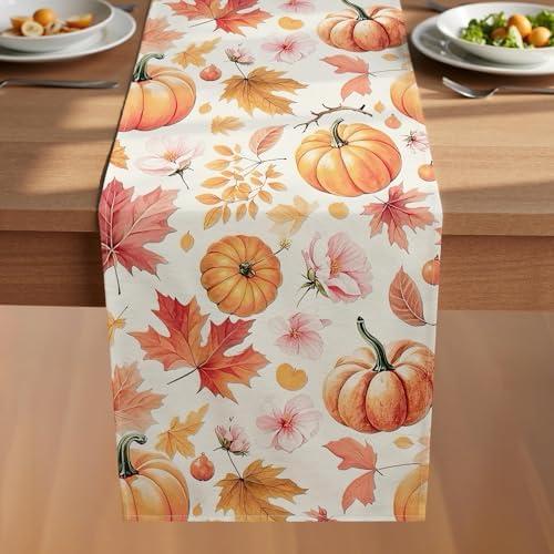 VIV CHERBL Fall Table Runner with Gradient Pumpkins, Maple Leaves & Floral Accents,Thanksgiving harvests Farmhouse Style Autumn Table Decoration for ​Dining​ Party and Home ​Decor,72x13inches Pack of 3