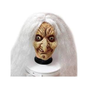 Old Lady Witch Mask with White Hair, for Halloween Costume Party, Masquerade