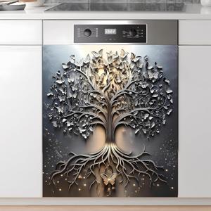 Dishwasher Magnet Sticker Cover Panel Decal Refrigerator Magnetic Sticker Decorative for Kitchen Decoration,Fridge Door Cover,Home Appliances Decor Stickers 23"x26" (Tree 1)