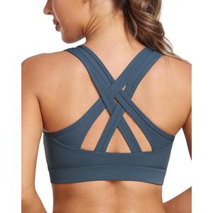 Sports Bras for Women High Support, Molded Cup High Impact Criss Cross Back Workout Yoga Bra No Removable Padded Bra (Medium, Blue)
