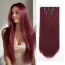 Burgundy Clip in Extensions 26 Inch Long Invisible Thick Synthetic Extension Straight Clips on Hair Pieces 5PCS Soft and Not Easily Knotted Hairpieces for Women Weddings Party Daily Use 8.1 Oz