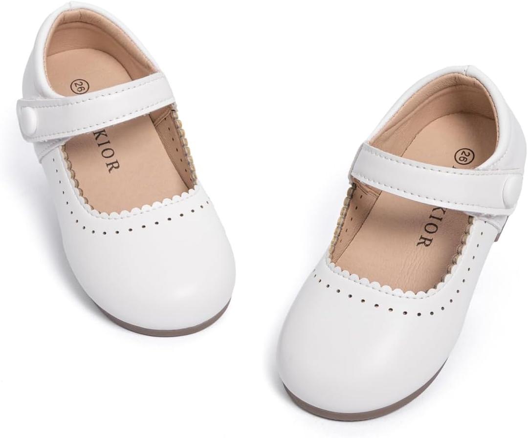 Meckior Toddler Little Girl Mary Jane Dress Shoes Ballet Flats for Girl Party School Shoes Bowknot Princess Shoes (10.5 Little Kid, D10/White)