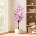 Artificial Pink Cherry Blossom Tree 5.5ft(67in) Tall Fake Silk Leaves Indoor Decor Handmade Lifelike Sakura Tree for Wedding Realistic Cherry Plant in Pot for Home Living Room,Office,Outdoor Decor