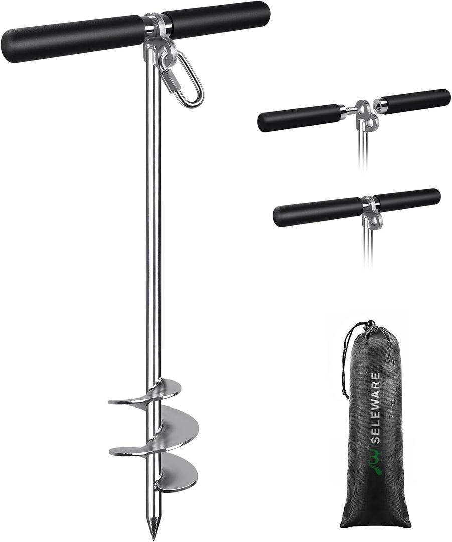 SELEWARE Sand Anchor for Boats, Screw in Boat Anchor for Shallow Water, Jet Ski Anchor, Stainless Steel Boat Beach Anchor for Securing Pontoon Boats, Jet Skis, Kayaks on Beaches and Sandbars, 26"