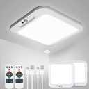 wowatt 2Pcs Rechargeable Battery Operated Ceiling Light, Motion Sensor Light Indoor Wireless Shower Lamp with Remote 3000K 4500K 6500K Dimmable Timing for Closet, Shower, Hallway, Patio (3CCT-Square)