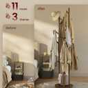 VASAGLE Freestanding Coat Rack Stand, Coat Tree with 11 Hooks, 3 Shelves, 4 Removable 360 Swivel Wheels, Wooden Hooks and Poles, for Entryway, Bedroom, Living Room, Walnut Brown URCR023K01