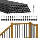 BLIKA 60 Pack 32" Square Aluminum Deck Balusters, 3/4" Black Aluminum Deck Spindles with Anti-UV Black Baluster Connectors, Hollow Metal Balusters for Wood and Composite Deck Porch Railing System