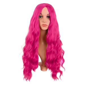 MapofBeauty 28 Inch/70 cm Long Wavy Middle Part with No Bangs Synthetic Fiber Curly Fashion Women Party Cosplay Wig (Hot Pink)