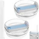 40oz Tumbler Lid Compatible for Stanley, 2 Pack Replacement Tumbler Lids Fit for Stanley Quencher 2.0 Tumbler 40 OZ, with Straws and Cleaning Brush (Fog Blue)
