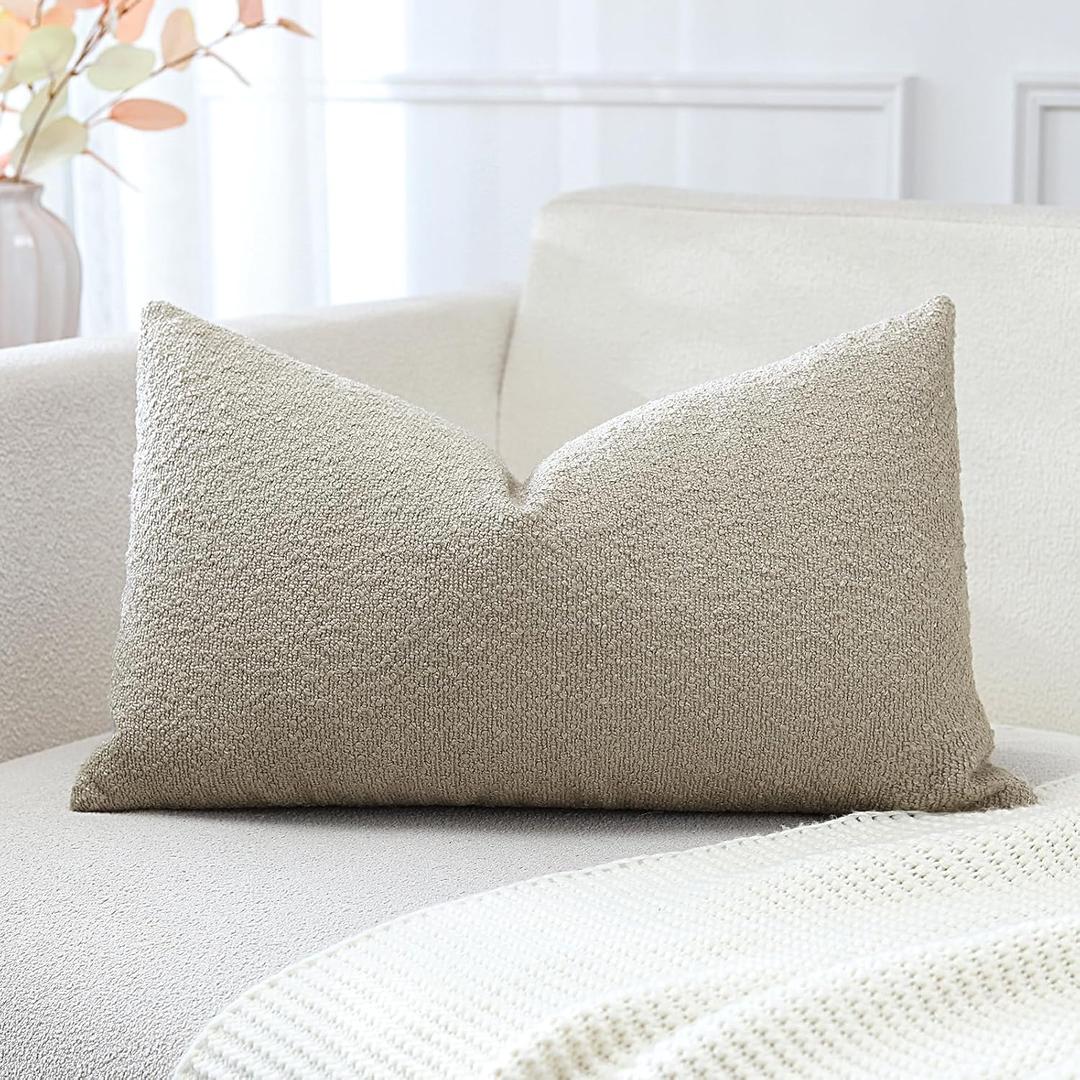 OTOSTAR Set of 1 Textured Boucle Throw Pillow Covers Lumbar Pillow Cases Cozy Soft Decorative Couch Cushion Case for Chair Sofa Bedroom Living Room Home Decor 16 x 24 Inch, Oatmeal