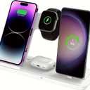 Wireless Charger for iPhone Charging Station, Foldable 4 in 1 Fast Charging for iPhone 16 15 14 13 12 Pro Max Plus, Charger Stand for Apple Watch & Airpods 4 3 2 Pro,for Samsung Series White