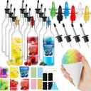 Maxcheck 12 Pcs Plastic Snowcone Syrup Bottles Snow Cone Supplies Empty Plastic Syrup Dispenser with Rainbow Pourer Plastic Long Neck Bottles for Summer Fruit Syrup Party(25 oz)