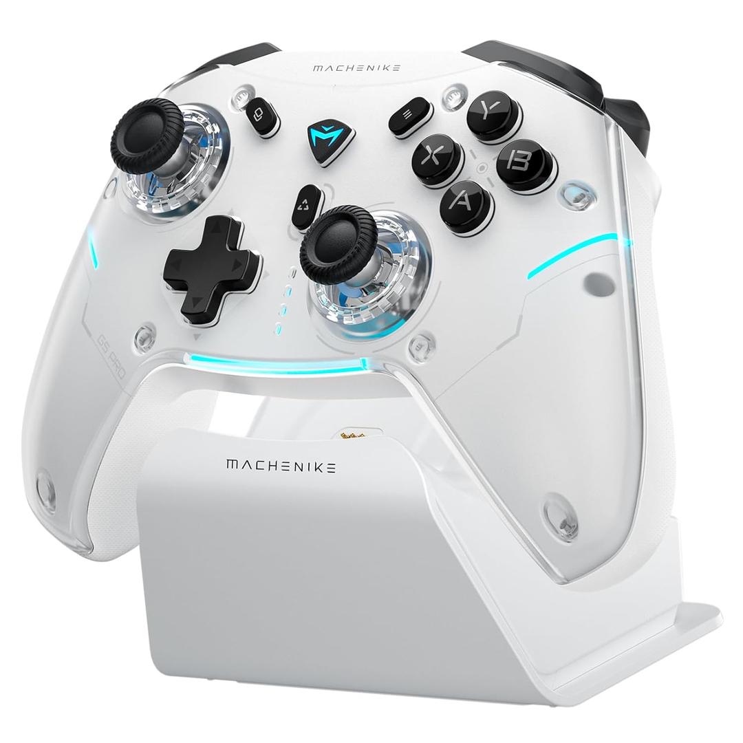 Machenike G5PRO Max SE 1000HZ Wireless Gaming Controller for NS/PC/iOS/Android with Charging Dock,PC Controller Hall Effect Joystick/Triggers/Gyroscope,RGB Backlight, Gray