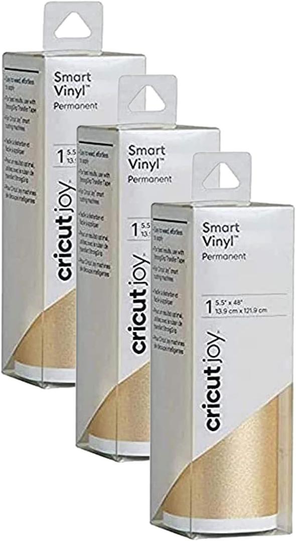 Cricut Smart Permanent Vinyl- Shimmer Gold, 3-Pack of 4ft Rolls (5.5" x 48") for Joy Machine - matless Cutting for Shapes up to 4ft, & Repeated cuts up to 20ft