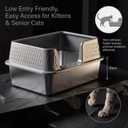 Suhaco Medium Stainless Steel Litter Box Side Entry High Sides Deep Metal Cat Litter Boxes with Lid Low Entry Litter Mat and Scoop Litter Pan (Grey)