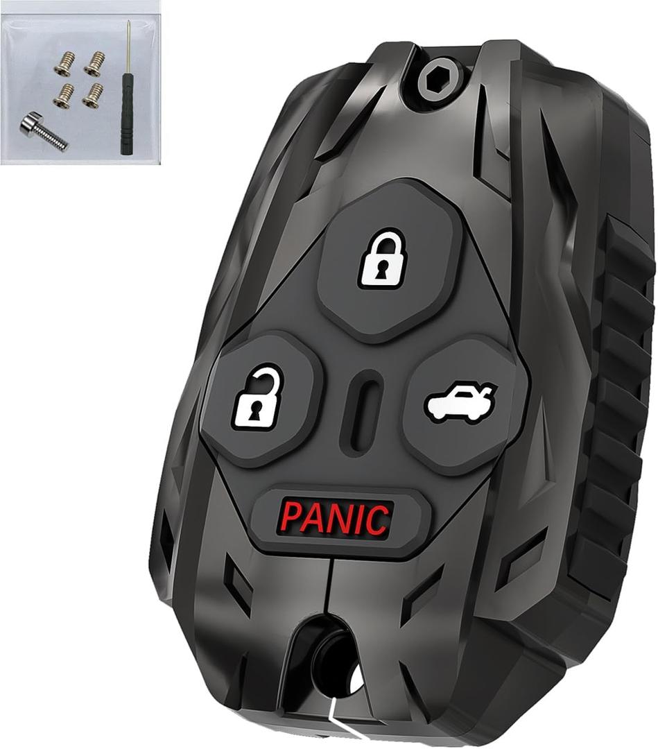No Cutting Required - Upgraded Key Fob Shell Case for Honda Accord 2003-2012 / Civic EX 2006-2013 / Pilot 2009-2015 / CR-V 2005-2006 Zinc Alloy Heavy Key Fob Cover (4 Button-Black)