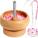 Tilhumt Bead Spinner for Jewelry Making, Effortless Rotating Wooden Clay Bead Spinner with 2 Big Eye Beading Needles and 3000 Seed Beads, Beading Supplies for Making Waist, Bracelets, Necklace