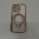 Compatible with iPhone 16 Pro Case with 360 Spin Magnetic Ring Stand [Compatible with Mag-Safe] Full Camera Lens Protector Plating Clear Phone Case for iPhone 16 Pro 6.3", Desert Gold