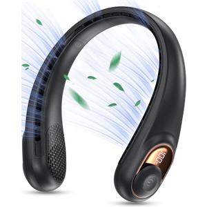 KIDEE Neck Fan, Portable Bladeless Neck Fans, Upgrade 360 Airflow, Super Quiet, 3 Speeds, 4000mAh Personal Wearable Neck Fan, Upgraded Cooling Air Volume USB Rechargeable Hands Free Fan (Dark-black)