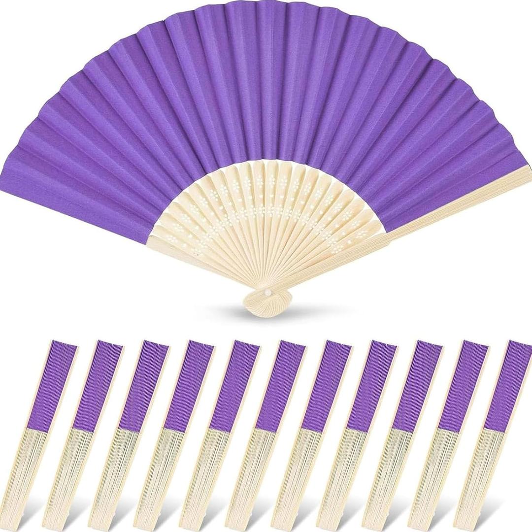 JOHOUSE 12 Packs Foldable Hand Fans, 8.3 Inch Purple Paper Fans Handheld for Purple Birthday Decorations, Wedding, Outdoor Party Favors, Baby Shower DIY Photography Props