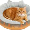 Heated Cat Bed for Indoor Pets  Constant Temperature 100.4-107.6 Donut Cat Heating Pad with Chew Resistant 87 Inch Cord, Washable Cover, Cozy Round Pet Bed for Small Cats Kittens Dogs
