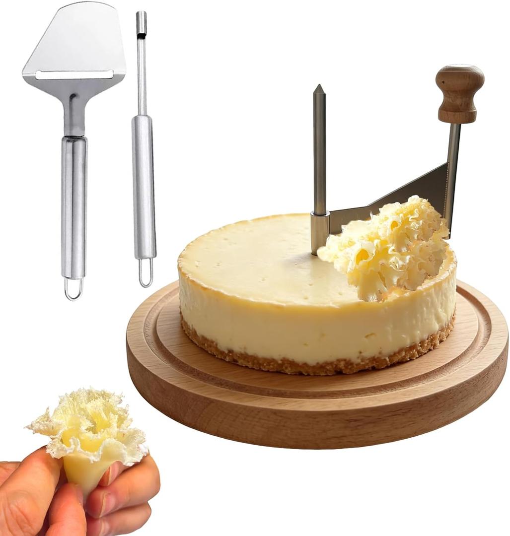 Cheese Cruler Wheel for Chocolate and Tte de Moine, Cheese Curler & Girolle Shaver with Sharp Blade, Wood Base, Easy to Make Cheese Cruls, Suitable for Home, Parties, Dessert Shops