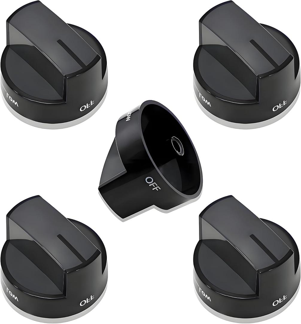 Upgrade W10339442 Gas Stove Knobs, Cooktop Surface Burner Control Knob Compatible with Whirlpool Gas Range Stove Oven, Replacement WPW10339442 PS11753188-5 Pack Black
