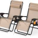 Suteck Zero Gravity Chairs Set of 2, Zero Gravity Lounge Chair w/Upgraded Lock, Big Cup Holder and Pillow, Reclining Patio Chairs Folding Recliner for Indoor and Outdoor, Khaki