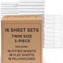 Bulk Case Pack of 16 Sheet Sets - (16) Complete Sheet Sets - Bulk Twin Bedding - Wholesale Case Pack for Hotels, Spa & Airbnbs - Deep Pocket, Fade & Wrinkle Free - Cooling & Breathable - Twin, White