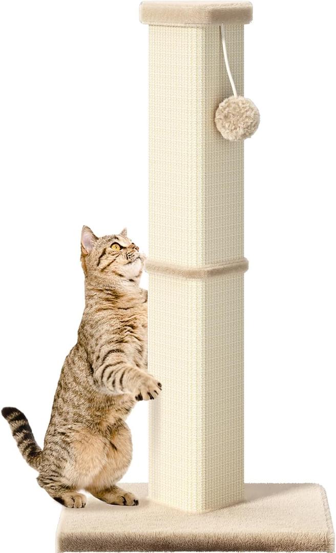Cat Scratching Post, 32 Inch Tall Scratching Post for Indoor with 5 Inch Diameter Posts and Ball Cat Scratcher for Medium and Large Cats (Yellow)