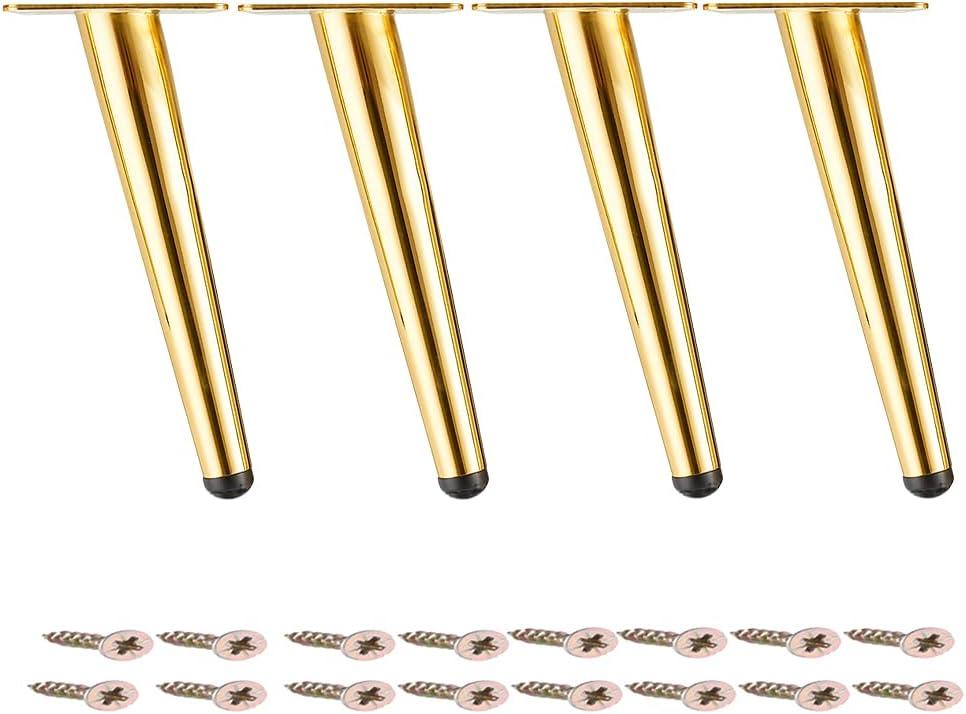 Osring 8 Inch Furniture Legs Gold Round Tapered Metal Table Leg, Slant Cabinet Furniture Feet Hardware for Coffee Table, 4 Pack