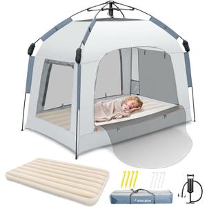 nflatable Toddler Travel Bed with Tent: Air Mattress Portable for Camping | 2 Minutes 3 Step Easy Quick Setup - Pop-up Play Tent for Kids Trips Backyard Hotel Grandparents Home Overnight Stays