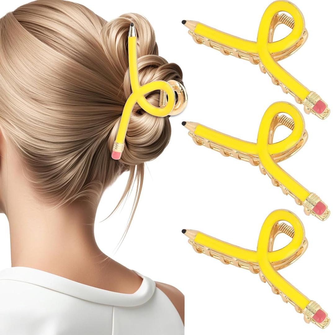 YARIEW Pencil Hair Clips for Women Thin Hair Teacher Gifts Claw Clips for Thick Hair Funny Back to School Hair Clips for Teacher Appreciation Gifts Cute Hair Accessories Party Costume